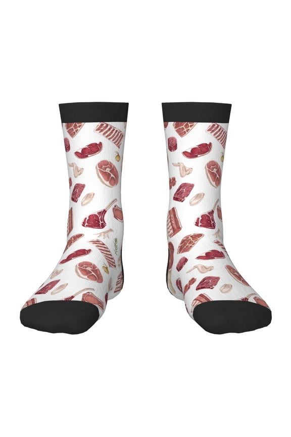 Different Meat Print Kids Socks For Boys Girls,Grip Crew Socks with Non Slip,Lightweight Stretch Crew Socks,Toddlers Crew Boot Socks