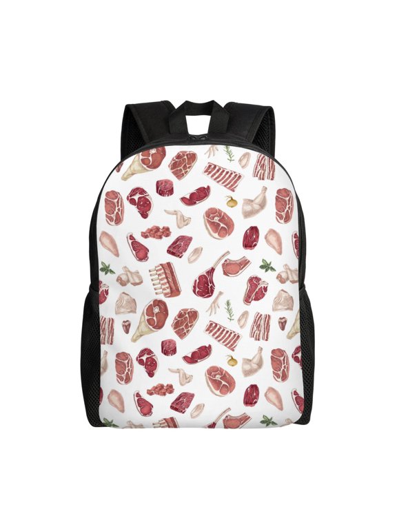 Different Meat Print Laptop Backpack,Work Business Backpacks, Large Capacity Nurse Bag College Bookbag for School, Waterproof Casual Daypack for Travel