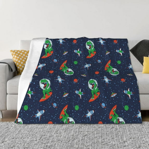 Fuzoiu Dinosaur Astronaut Print Flannel Blanket,Throw Blanket,Flannel Home Decor,Fleece Bed Blankets,Cozy Soft Blanket for Bed, Sofa, Camping, and Travel-50"x40"