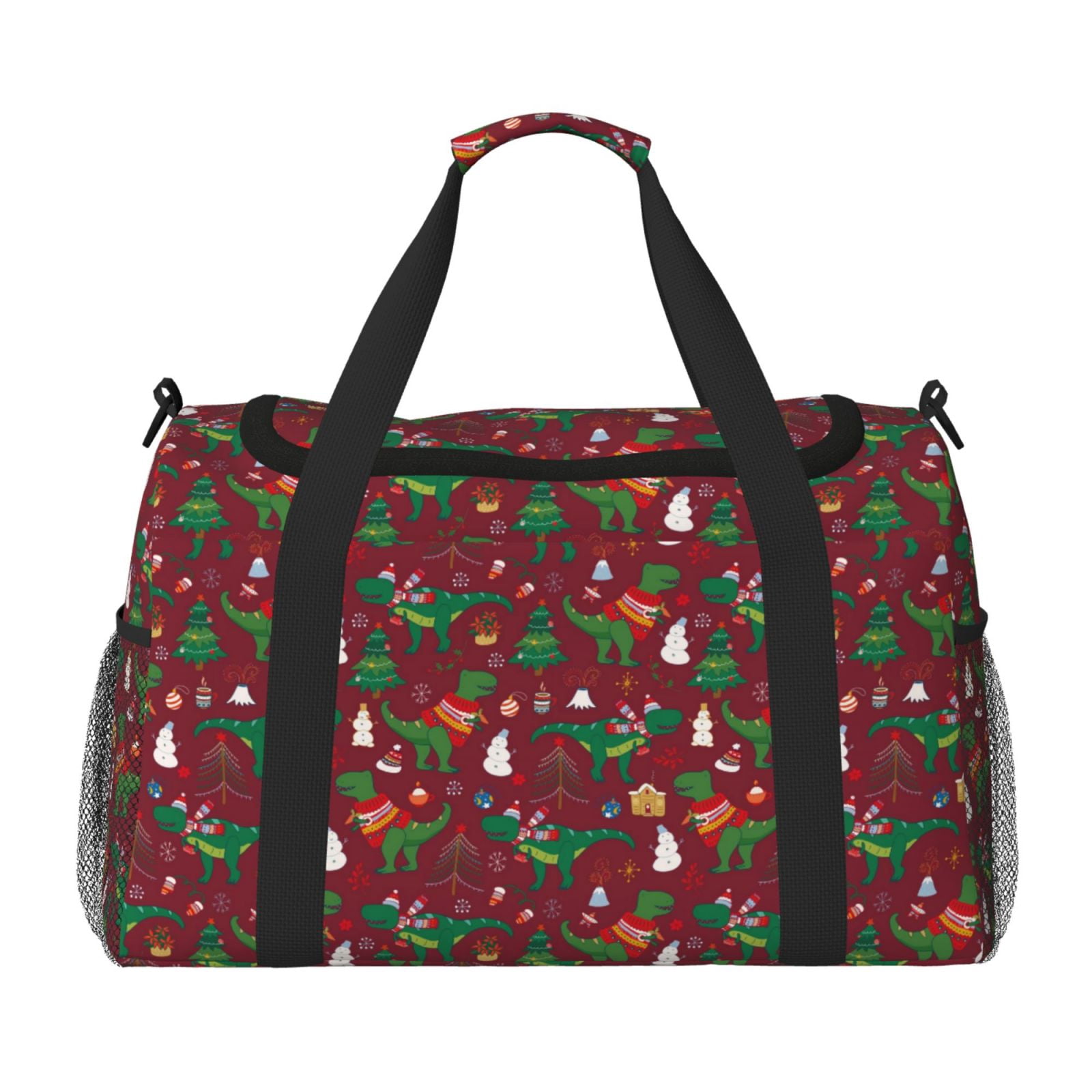 Fuzoiu Dinosaur Christmas Print Travel Duffle Bag,Carry On Tote Bags,Duffel Bag,Sport Gym Bag, Hospital Bag for Labor and Delivery, Overnight Bag,Luggage Bag