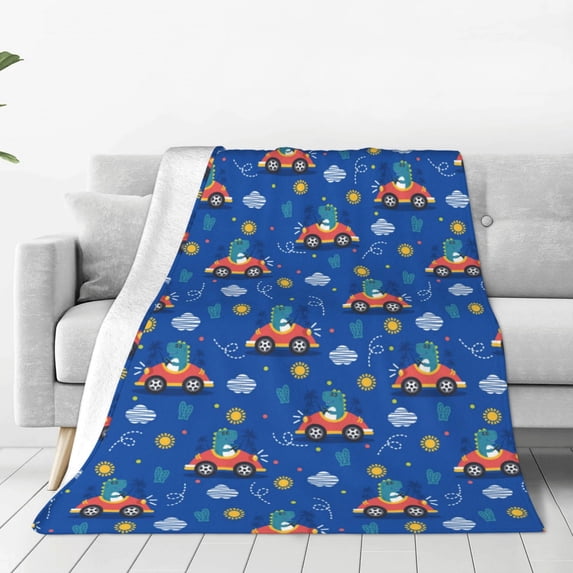 Fuzoiu Dinosaur Driving Print Ultra-Soft Micro Fleece Blanket,All Seasons Flannel Throw, Lightweight Blanket for Bed, Sofa, Couch, Movie Night, Camping, and Travel-60"x50"