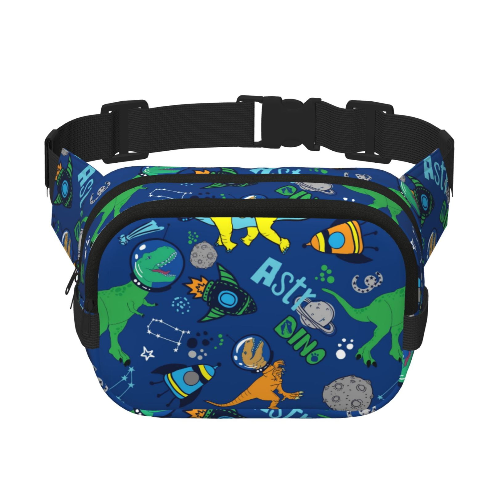 Fuzoiu Dinosaur In Space Print Unisex Square Double Layer Waist Bag,Crossbody Fanny Pack Travel Workout Accessory