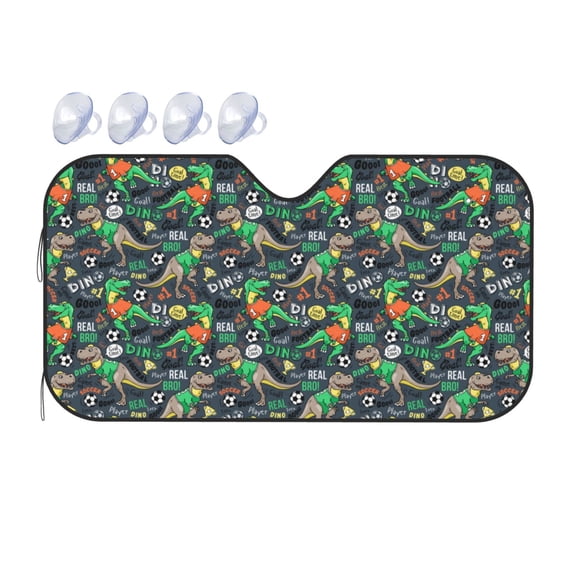 Fuzoiu Dinosaur Plays Soccer Print Car Windshield Sunshade,Foldable Reflective Sun Visor,Windshield Sun Shade,UV Rays Sun Visor Shade,Auto Front Sun Shield Shade-Small