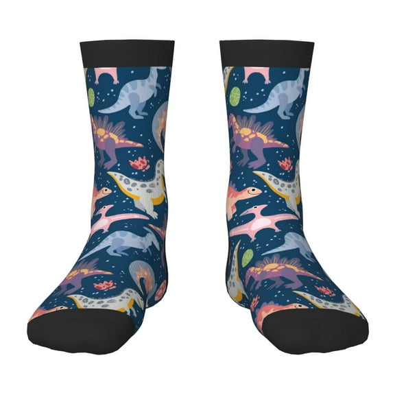 Fuzoiu Dinosaur Print Kids Socks For Boys Girls,Grip Crew Socks with Non Slip,Lightweight Stretch Crew Socks,Toddlers Crew Boot Socks