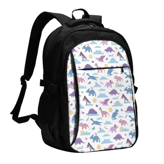 Fuzoiu Dinosaur Print USB Backpack with Charging Port,Laptop Backpack,Business Travel Durable Laptops Backpack, for School, Work, Travel & Outdoor Activities