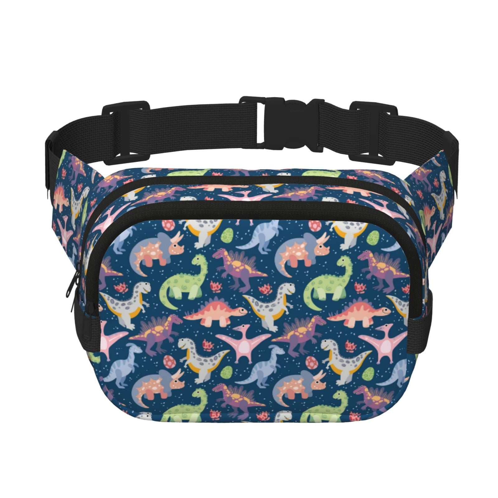 Fuzoiu Dinosaur Print Unisex Square Double Layer Waist Bag,Crossbody Fanny Pack Travel Workout Accessory