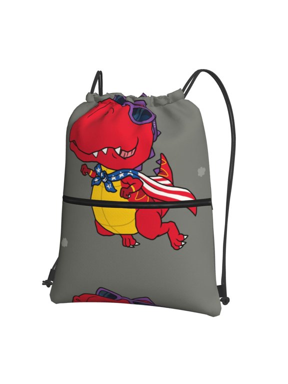 Dinosaur Super Hero Cartoon Print Drawstring Backpack Water Resistant String Bag Sports Sackpack Gym Sack for Men Women