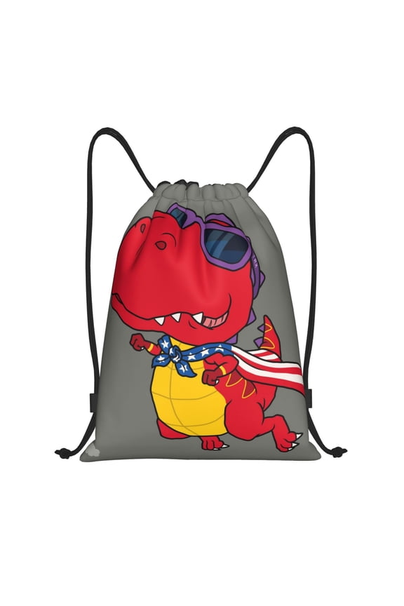 Dinosaur Super Hero Cartoon Print Drawstring Backpack for Gym, Travel, Yoga,Sports Sackpack String Bag for Women Men-Small