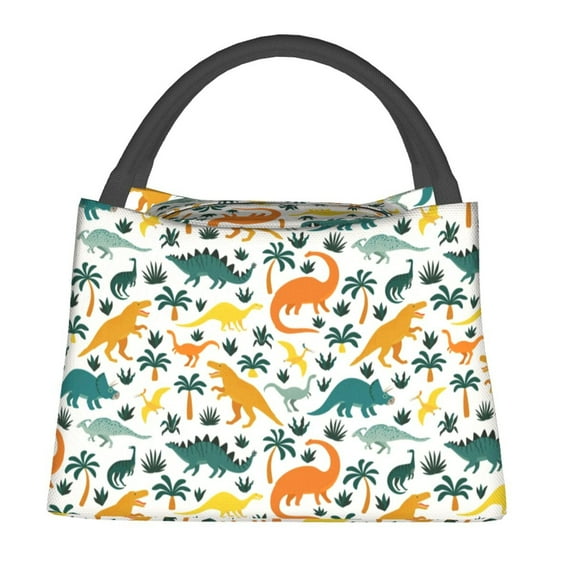 Fuzoiu Dinosaurs and Tropical Leaves Print Portable Insulation Lunch Bag,Large Lunch Box,Container Reusable Leakproof Tote for Work, Travel, and Outdoor Activities