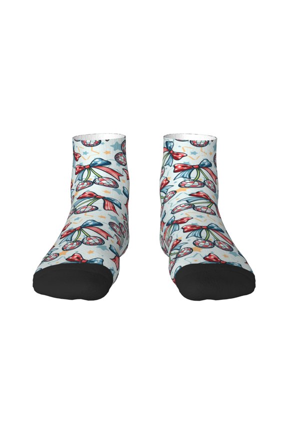 Disco Ball Cherry With Bow Print Adult Socks, Crew Moisture-wicking Socks, Unisex Cushion Crew Socks,Casual Sports Ankle Socks