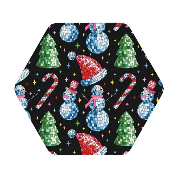 Fuzoiu Disco Mirror Ball Snowman Print Leather Coasters Set,Drink Coasters Set of 6,for Tabletop Protection, Durable PVC Coasters,Home Décor and Housewarming Gift,Hexagon