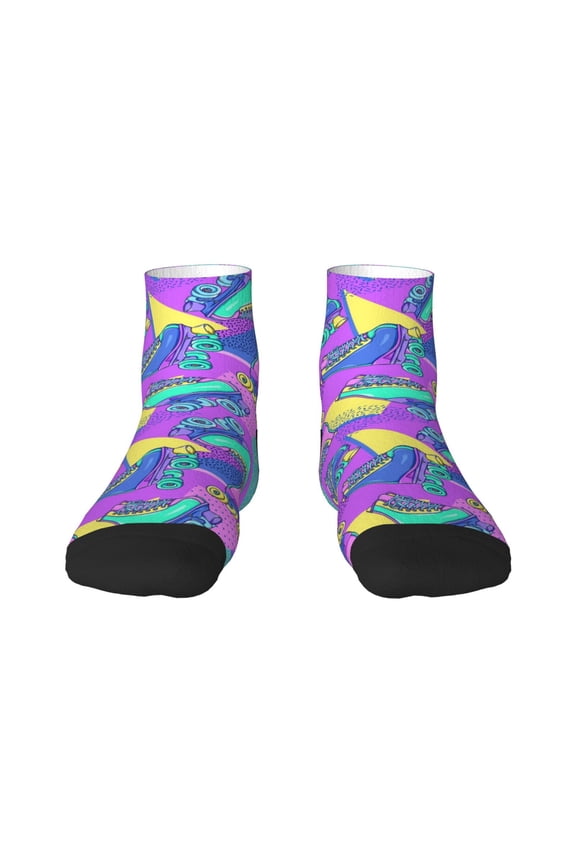 Disco Roller Skates Print Adult Socks, Crew Moisture-wicking Socks, Unisex Cushion Crew Socks,Casual Sports Ankle Socks