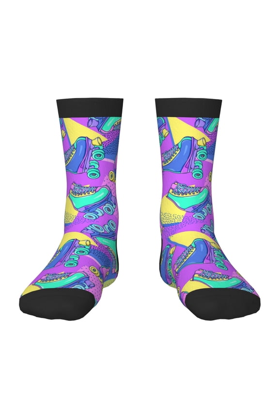 Disco Roller Skates Print Kids Socks For Boys Girls,Grip Crew Socks with Non Slip,Lightweight Stretch Crew Socks,Toddlers Crew Boot Socks