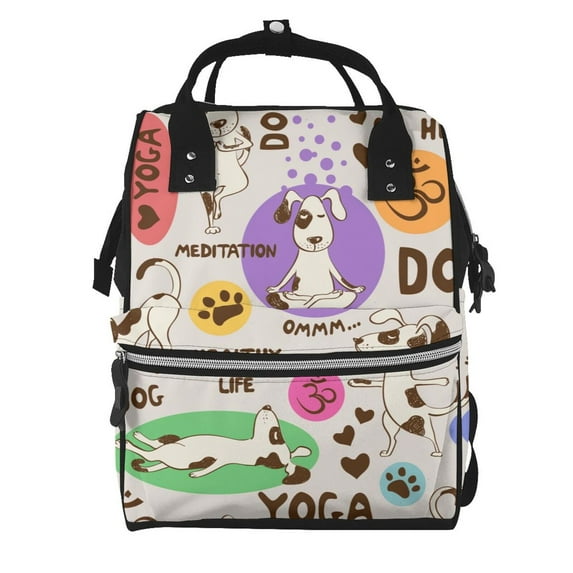 Fuzoiu Dog Doing Yoga Print Diaper Bag Backpack,Baby Essentials Travel Tote,Multi function Waterproof Diaper Bag, Travel Essentials Baby Bag - Unisex