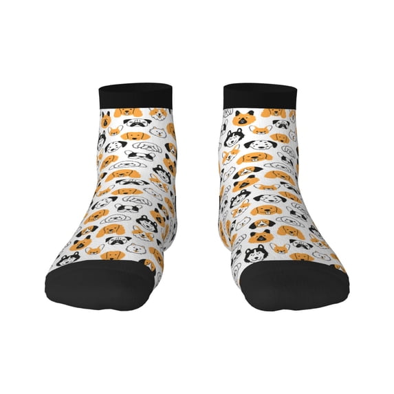 Fuzoiu Dog Faces Print Adult Socks, Crew Moisture-wicking Socks, Unisex Cushion Crew Socks,Casual Sports Ankle Socks