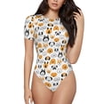 thumbnail image 1 of Fuzoiu Dog Faces Print Women's Short-Sleeved Onesie, Short Sleeve Body Suits, Women Round Neck Bodysuits for Women,for Daily Wear, Parties, and Layering-Small, 1 of 7
