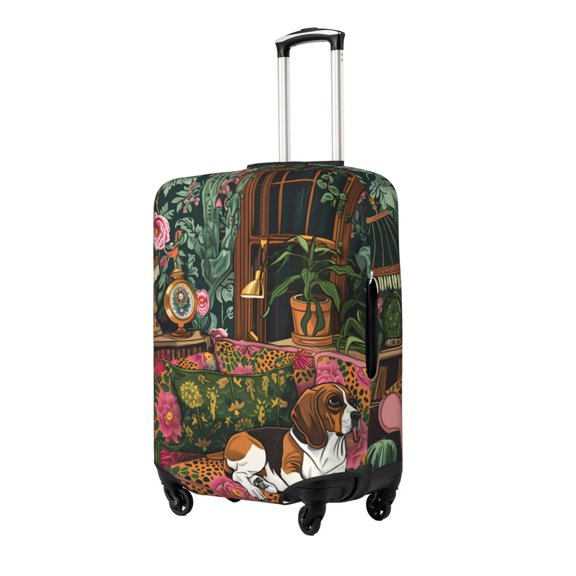 Fuzoiu Dog On Floral Couch Print Suitcase Cover,Washable Luggage Covers for Suitcase,Elastic Luggage Protector Cover,Scratch Resistant Travel Suitcase Covers-Medium