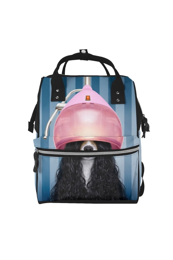 Dog in Hairdresser Print Diaper Bag Backpack,Baby Essentials Travel Tote,Multi function Waterproof Diaper Bag, Travel Essentials Baby Bag - Unisex