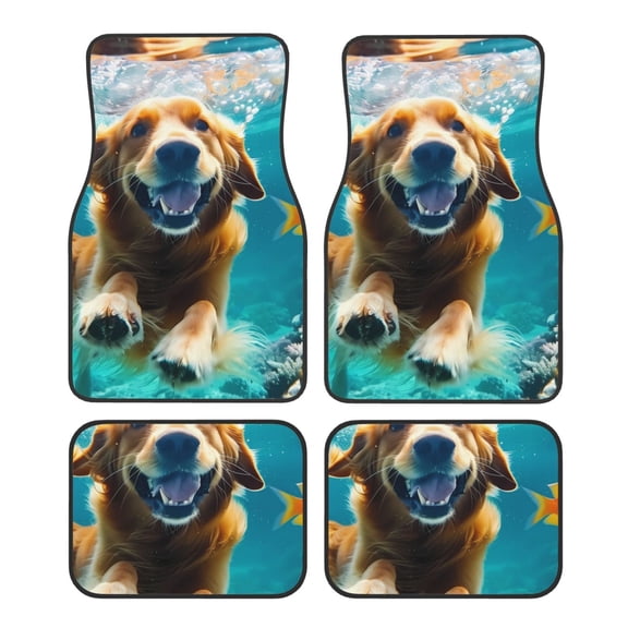 Fuzoiu Dog Underwater Adventure Print Carpet Floor Mats for Car,Car Foot Mat Set,Universal Fit 4 Piece Mat Pad Set,Fits Most Cars Trucks Vans Sedans SUV Auto Carpet Mat Se