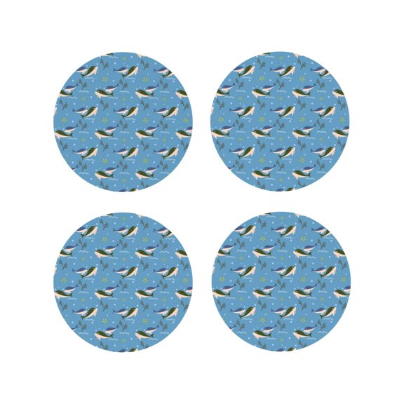 Fuzoiu Dolphin Lovers Print Leather Coasters Set,Drink Coasters Set of 4,for Tabletop Protection, Durable PVC Coasters,Home Décor and Housewarming Gift-Round Shape