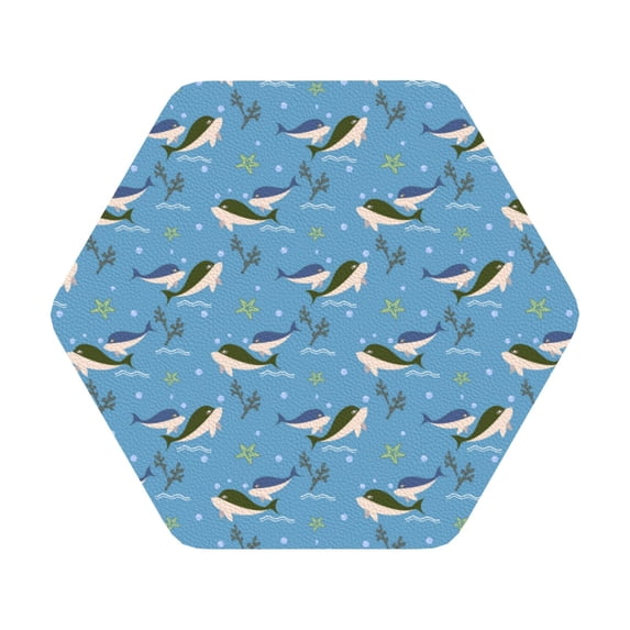 Fuzoiu Dolphin Lovers Print Leather Coasters Set,Drink Coasters Set of 6,for Tabletop Protection, Durable PVC Coasters,Home Décor and Housewarming Gift,Hexagon