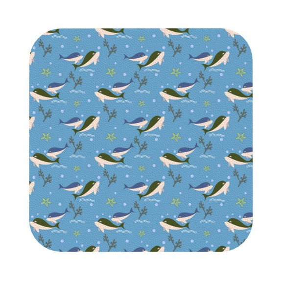 Fuzoiu Dolphin Lovers Print Leather Coasters Set,Drink Coasters Set of 6,for Tabletop Protection, Durable PVC Coasters,Home Décor and Housewarming Gift,Square