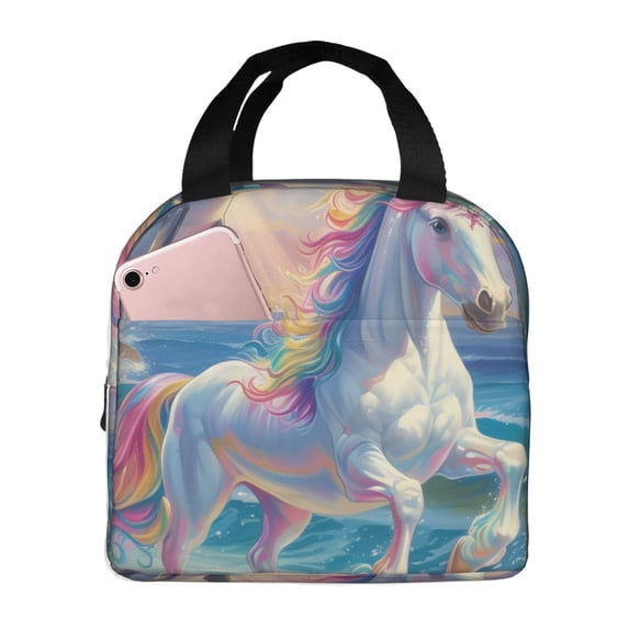 Fuzoiu Dolphin Rainbow Horse Print Lunch Bag for Women & Men,Adult Insulated Lunch Box,Leakproof Cooler,Food Lunch Containers,Reusable Lunch Tote Bags for Work, Travel, Outdoor