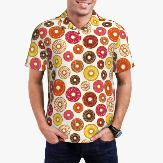 Fuzoiu Donut Print Men's Polo Shirts Short Sleeve,Golf Shirts for Men,Mens Golf Shirt Moisture Wicking Quick-Dry-XX-Large