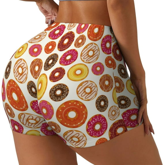 Fuzoiu Donut Print Women's Workout Shorts,Workout Biker Shorts Women,Exercise Fitness Shorts,Scrunch Short, Athletic Shorts for Gym Yoga Running Sport Active-X-Large