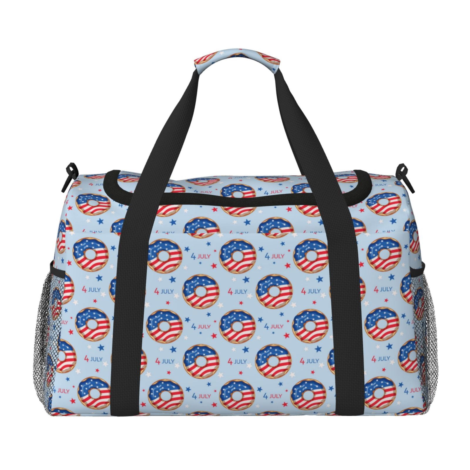 Fuzoiu Donut with the USA Fag Print Travel Duffle Bag,Carry On Tote Bags,Duffel Bag,Sport Gym Bag, Hospital Bag for Labor and Delivery, Overnight Bag,Luggage Bag
