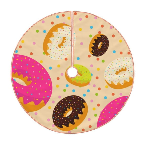 Fuzoiu Donuts Print Christmas Tree Skirt,Xmas Christmas Decorations,Xmas Tree Mat for Farmhouse Holiday New Years Home Party Decor Tree Rugs-36"