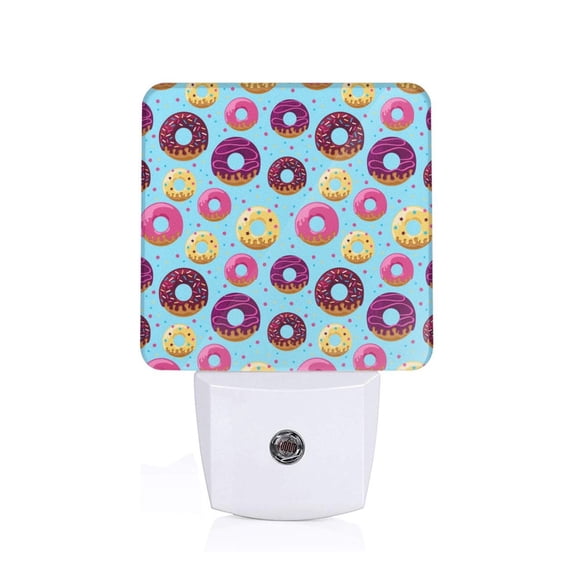 Fuzoiu Donuts Print Dusk to Dawn LED Night Light with Light Sensor, Energy-Efficient Touch-Safe Night Lamp for Home, Office, and Kids' Rooms-US