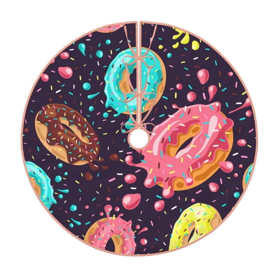 Fuzoiu Donuts1 Print Christmas Tree Skirt,Xmas Christmas Decorations,Xmas Tree Mat for Farmhouse Holiday New Years Home Party Decor Tree Rugs-30"
