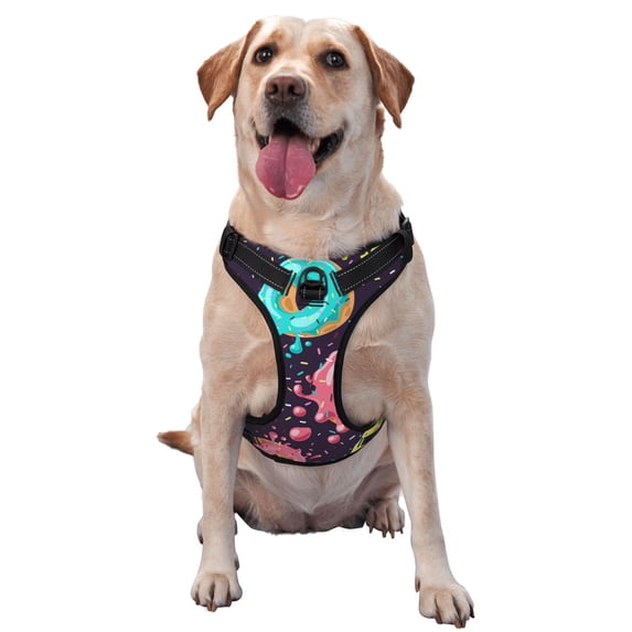 Fuzoiu Donuts1 Print Reflective Dog Harness,Adjustable, Breathable Pet Vest,Dog Harness No Pull,No Choke Pet Vest for Small, Medium, and Large Dogs-X-Large
