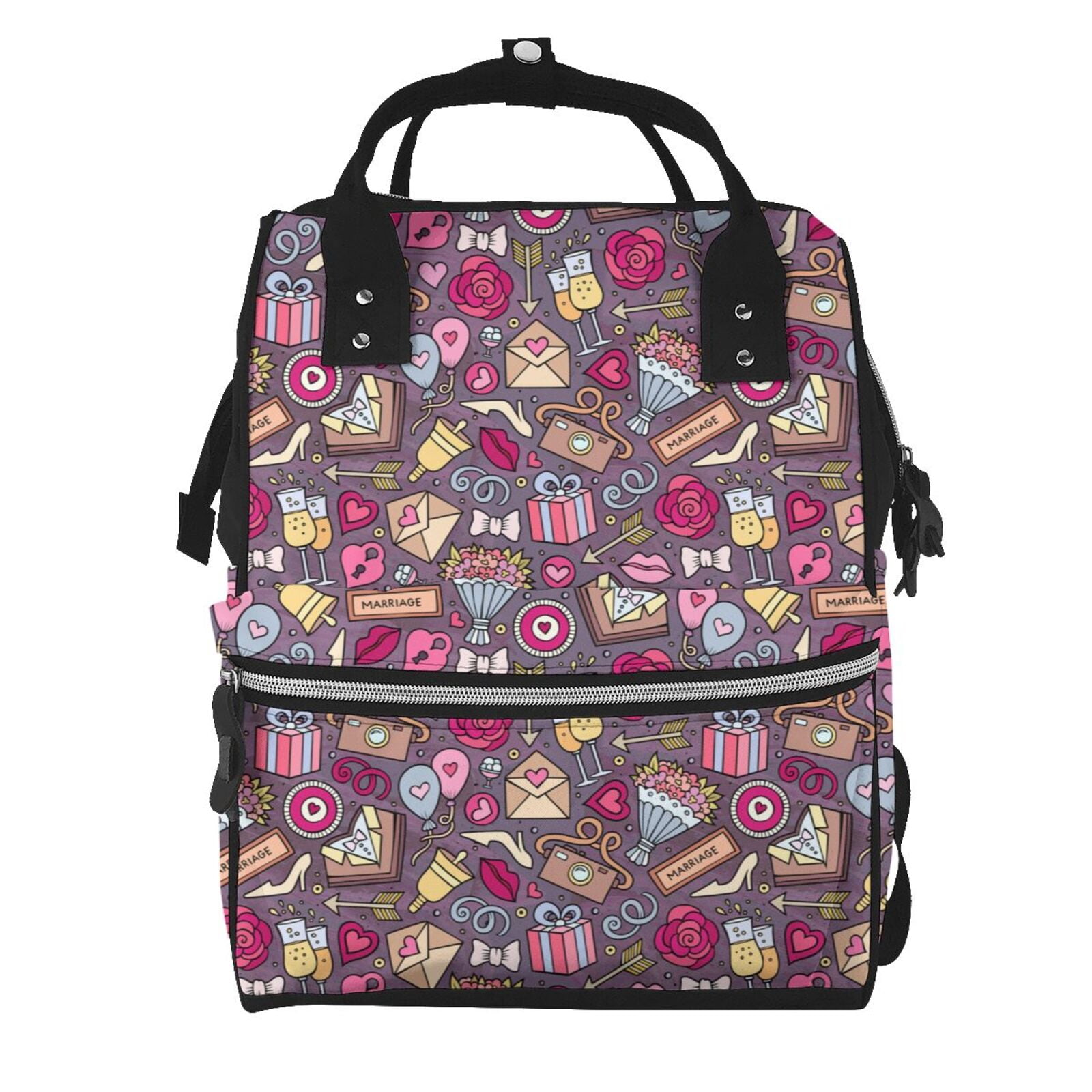 Fuzoiu Doodles Wedding Print Diaper Bag Backpack,Baby Essentials Travel Tote,Multi function Waterproof Diaper Bag, Travel Essentials Baby Bag - Unisex