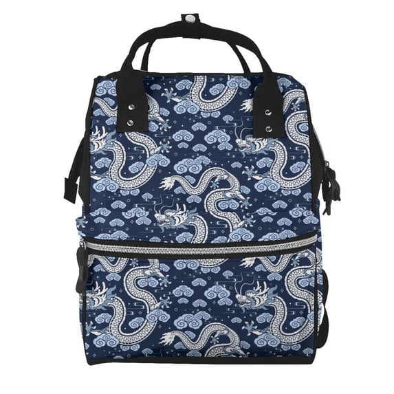 Fuzoiu Dragon Print Diaper Bag Backpack,Baby Essentials Travel Tote,Multi function Waterproof Diaper Bag, Travel Essentials Baby Bag - Unisex