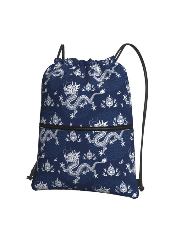 Dragon Print Drawstring Backpack Water Resistant String Bag Sports Sackpack Gym Sack for Men Women