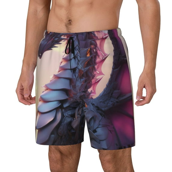 Fuzoiu Dragon Print Men's Swim Shorts,Quick-Dry Double-Layer Swim Trunks,Board Trunks,Beach Shorts Swimwear Bathing Suits-Large