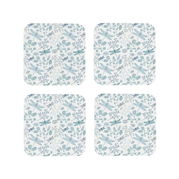 Fuzoiu Dragonfly Print Leather Coasters Set,Drink Coasters Set of 4,for Tabletop Protection, Durable PVC Coasters,Home Décor and Housewarming Gift-Square