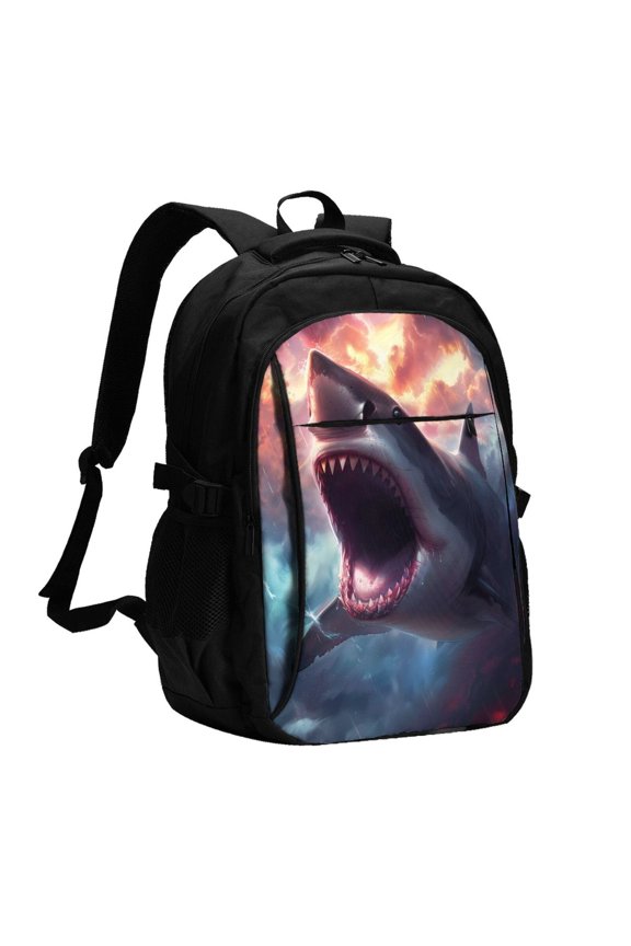 Dramatic Shark Attack Print USB Backpack with Charging Port,Laptop Backpack,Business Travel Durable Laptops Backpack, for School, Work, Travel & Outdoor Activities