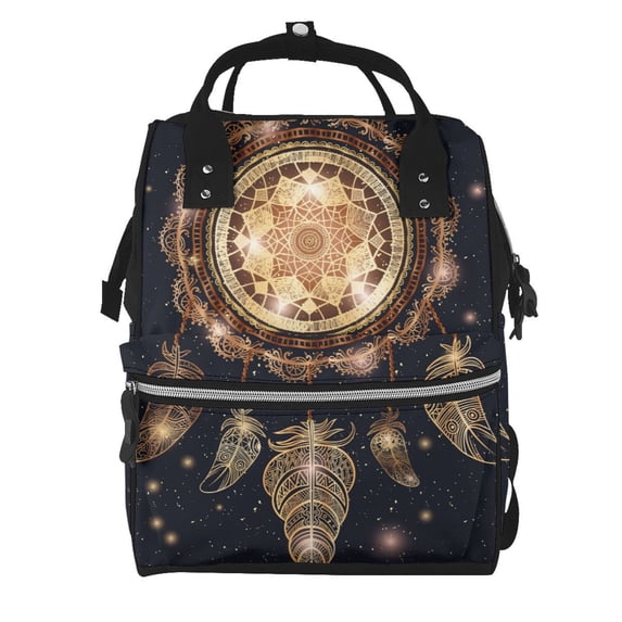 Fuzoiu Dreamcatcher With Mandala Print Diaper Bag Backpack,Baby Essentials Travel Tote,Multi function Waterproof Diaper Bag, Travel Essentials Baby Bag - Unisex