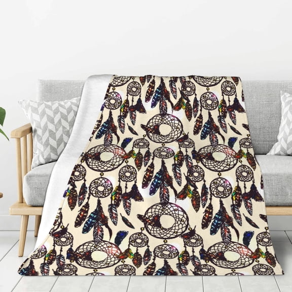 Fuzoiu Dreamcatcher Print Flannel Throw Blanket,Light Weight Warm Decorative,Throw Blanket Cover for Sofa, Couch, Bedroom,Travel-60"x50"