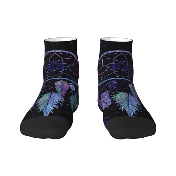 Fuzoiu Dreamcatcher With Colorful Feathers Print Adult Socks, Crew Moisture-wicking Socks, Unisex Cushion Crew Socks,Casual Sports Ankle Socks