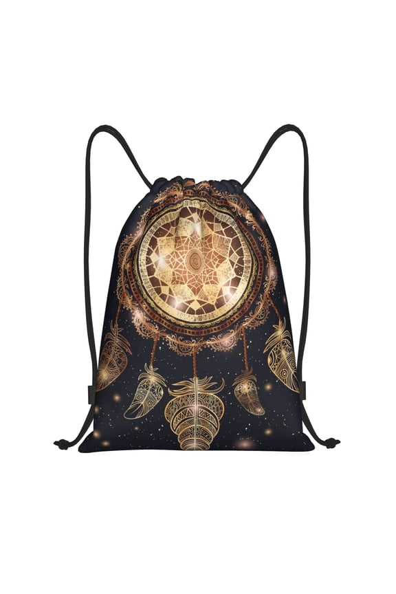 Dreamcatcher With Mandala Print Drawstring Backpack for Gym, Travel, Yoga,Sports Sackpack String Bag for Women Men-Small
