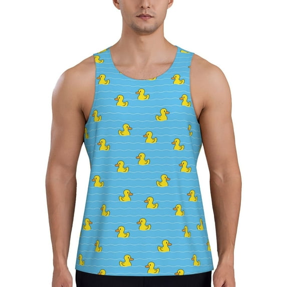 Fuzoiu Duck Swimming Print Men's Workout Tank Tops,Sleeveless Gym Shirt Quick Dry,Fitness Bodybuilding T-Shirt,Muscle Athletic Workout Tee-Small