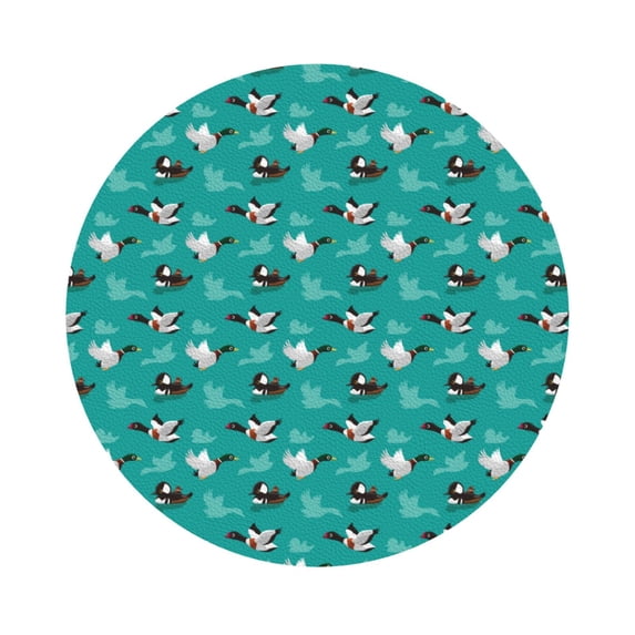 Fuzoiu Ducks A Print Leather Coasters Set,Drink Coasters Set of 6,for Tabletop Protection, Durable PVC Coasters,Home Décor and Housewarming Gift,Round Shape