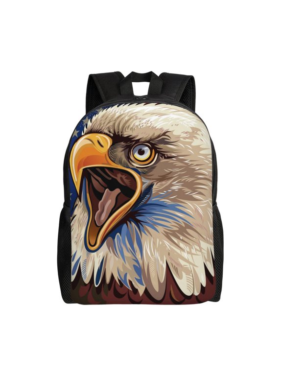Eagle With USA Flags Print Laptop Backpack,Work Business Backpacks, Large Capacity Nurse Bag College Bookbag for School, Waterproof Casual Daypack for Travel