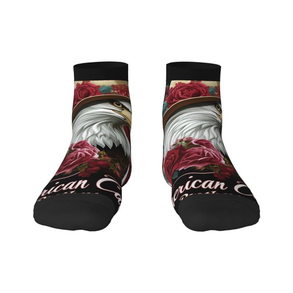 Fuzoiu Eagle With Hat And Roses Print Adult Socks, Crew Moisture-wicking Socks, Unisex Cushion Crew Socks,Casual Sports Ankle Socks