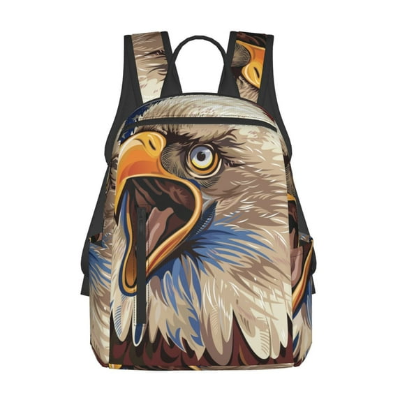 Fuzoiu Eagle With USA Flags Print Lightweight Daypack,Weekender Bag for Men and Women, Travel Backpack with Padded Straps for School, Travel & Work