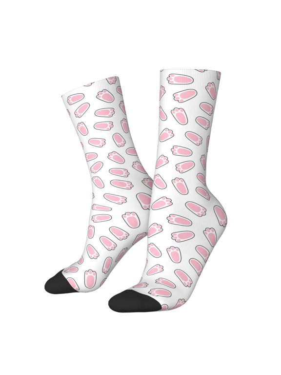 Easter bunny footprint Print Athletic Crew Socks for Men & Women,Casual Crew Socks,Above Ankle Crew Socks for Business, Casual